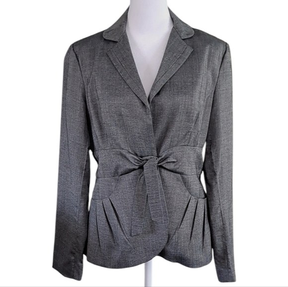 Trulli Elegant Gray Metallic Blazer with Belted Waist Pleated Pockets Size 8P - Picture 1 of 8